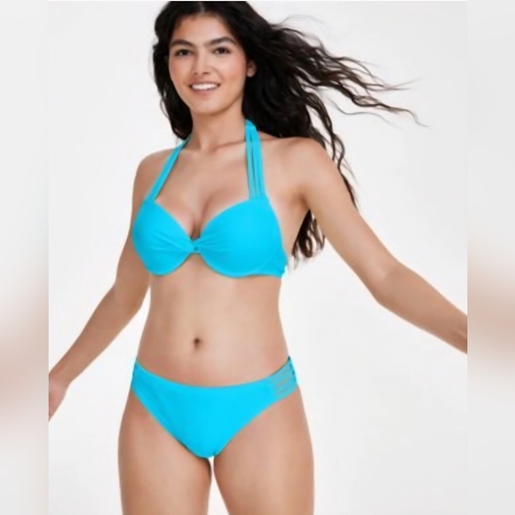 Salt + Cove Women Juniors Blue Strappy Push Up Padded 2 Piece Bikini Set Size XS - Picture 1 of 14